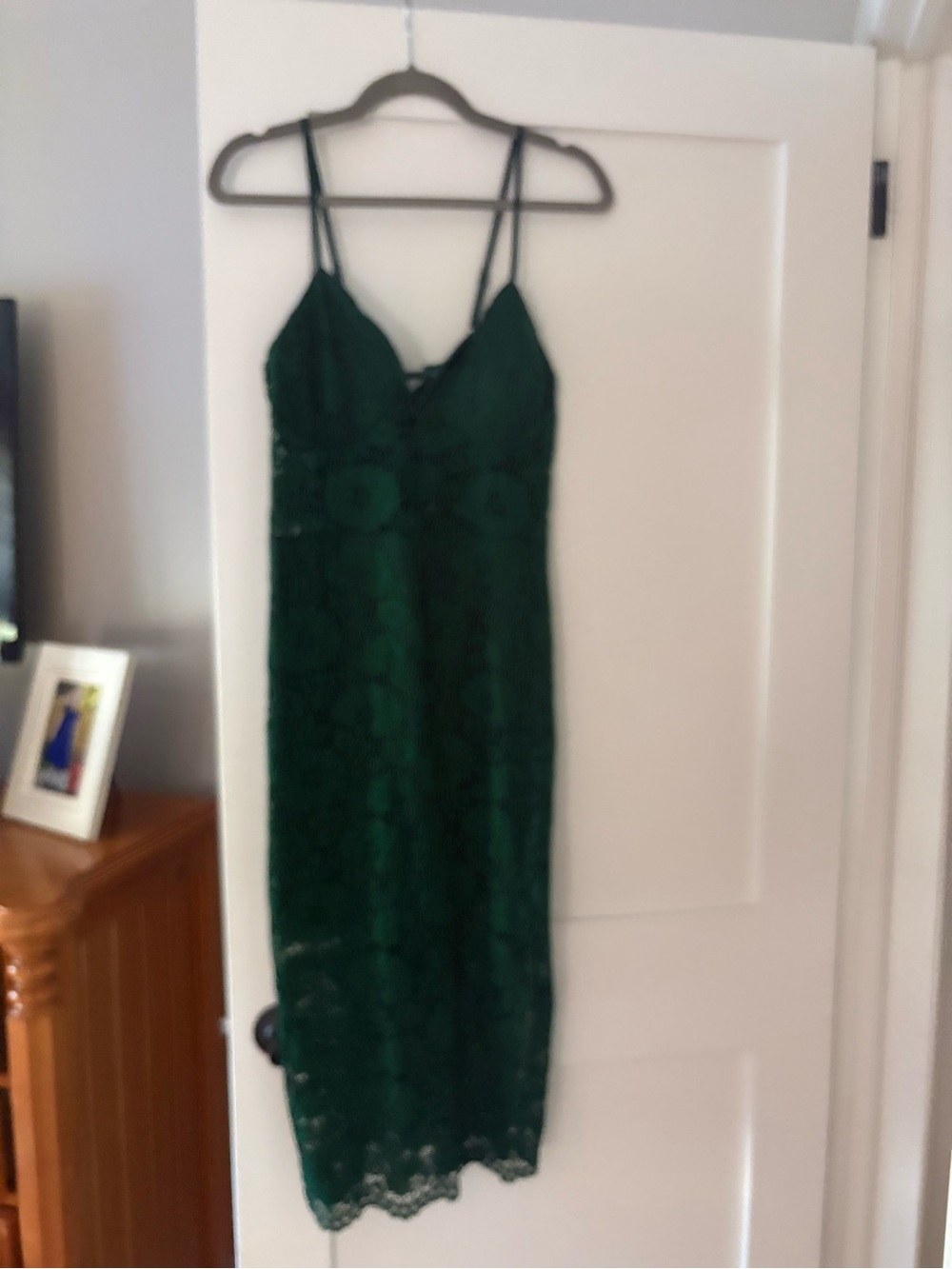 bebe Emerald Green Lace Midi Slip Dress